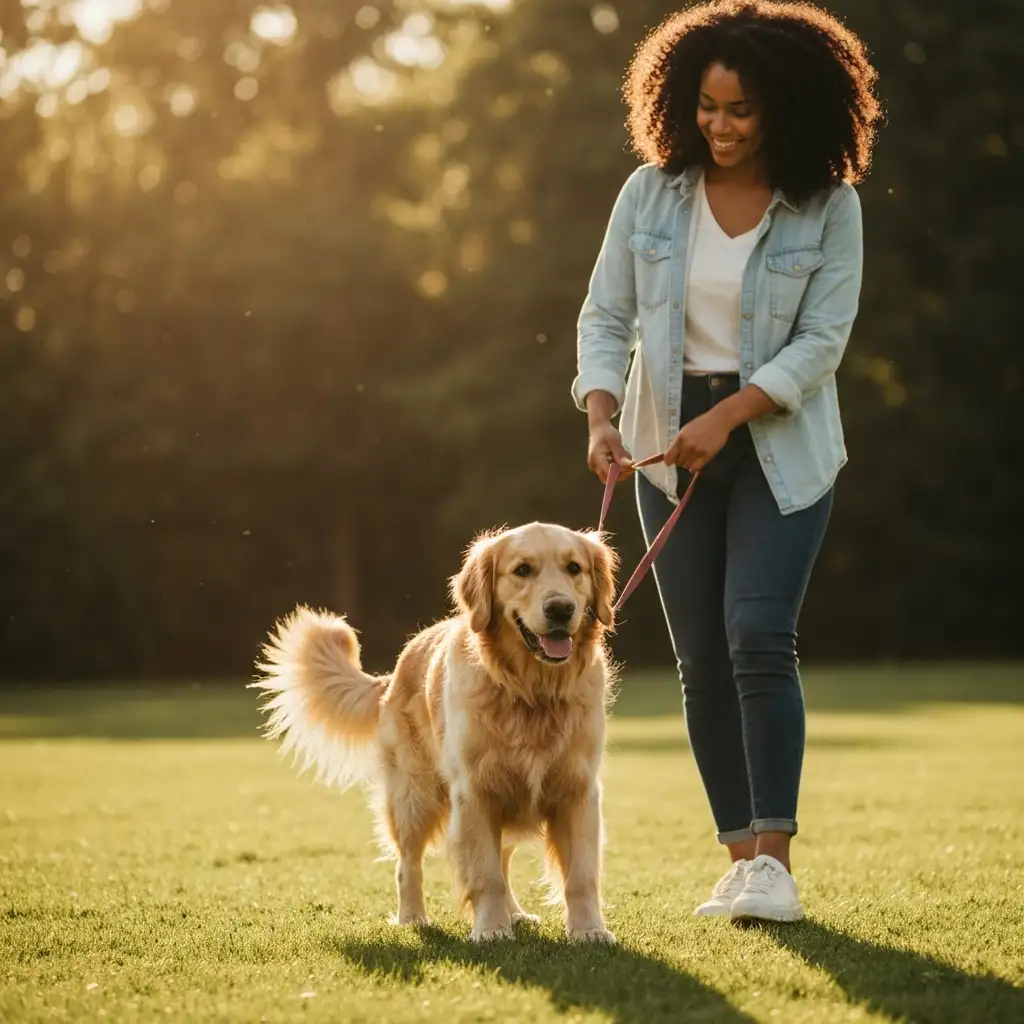 자외선으로부터 눈을 보호하기 위해 강아지 전용 선글라스를 착용하고 산책을 즐기는 건강한 강아지의 모습입니다.