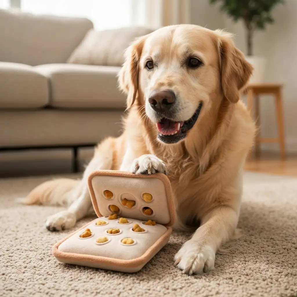 노령견의 뇌를 자극하기 위해 노즈워크나 퍼즐 장난감을 활용하는 것은 인지기능장애 예방과 뇌 건강 유지에 큰 도움이 됩니다.