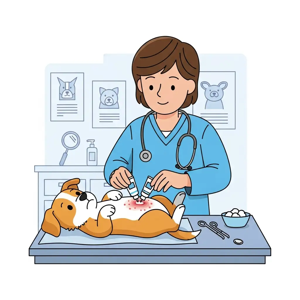 강아지 배 피부병 치료 받는 모습