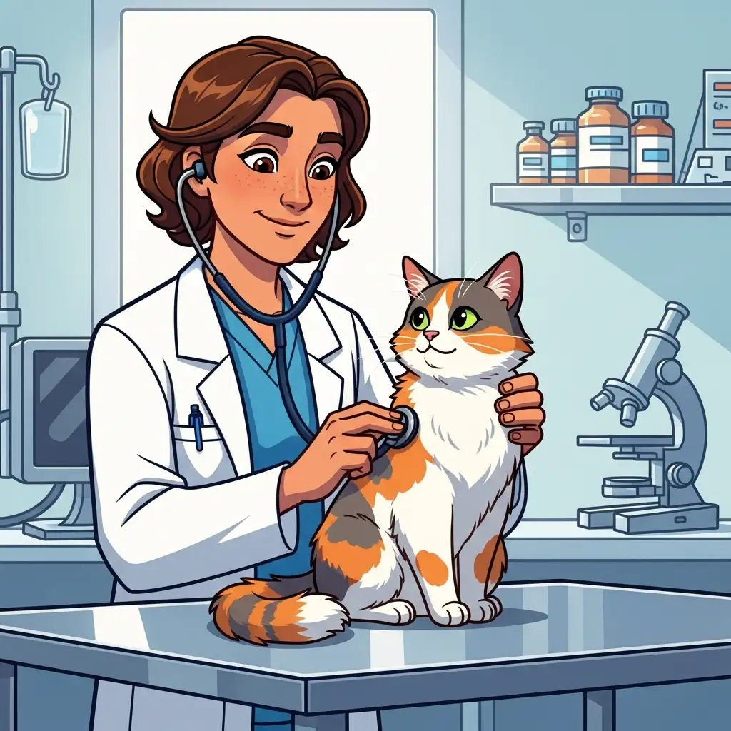 동물병원에서 수의사가 고양이를 정밀 검진하며 건강 상태를 체크하는 모습