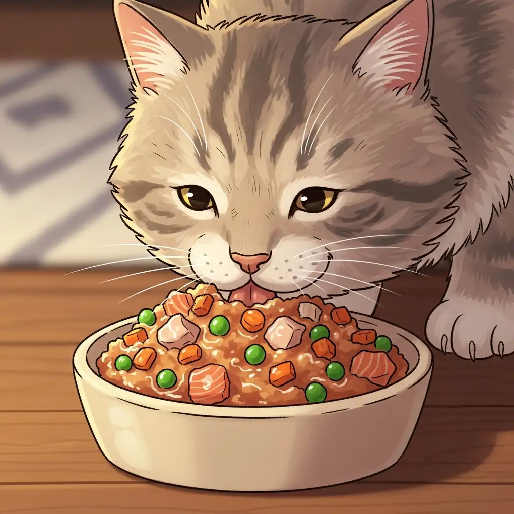 노령묘의 건강을 위해 영양가가 풍부한 식단을 제공하는 모습으로 고양이 체중 감소 예방을 돕습니다.