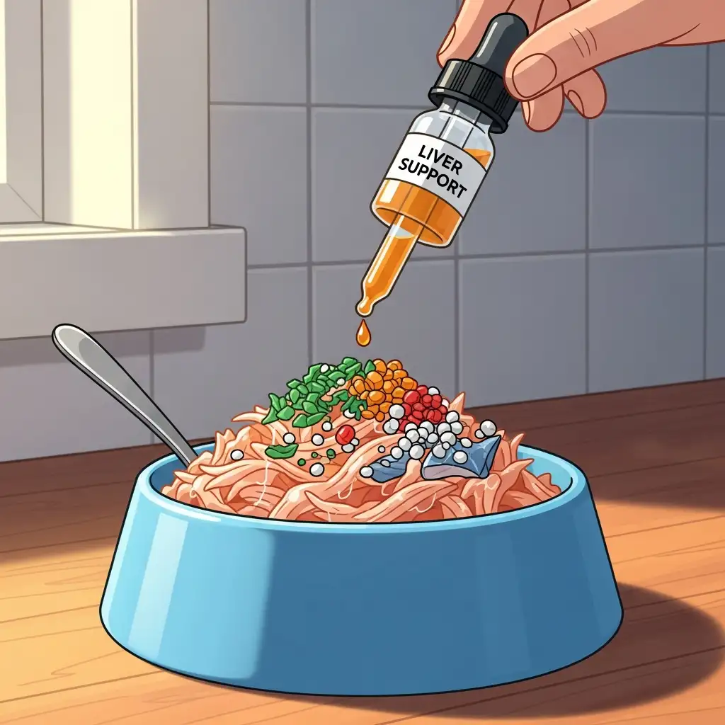 고양이 지방간 회복을 돕기 위해 영양가가 높은 습식 사료를 준비하는 과정입니다.