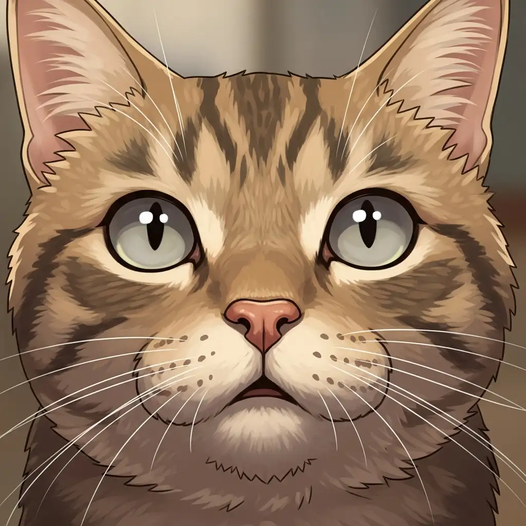 코가 건조하고 눈이 약간 탁해 보이는 고양이의 얼굴 클로즈업 사진으로, 건강 이상을 확인해야 하는 상태를 보여줍니다.