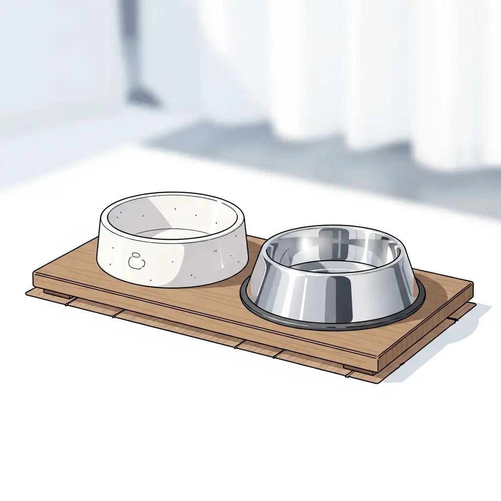 고양이 턱드름 예방을 위해 깨끗하게 관리된 세라믹 소재와 스테인리스 소재의 고양이 전용 식기