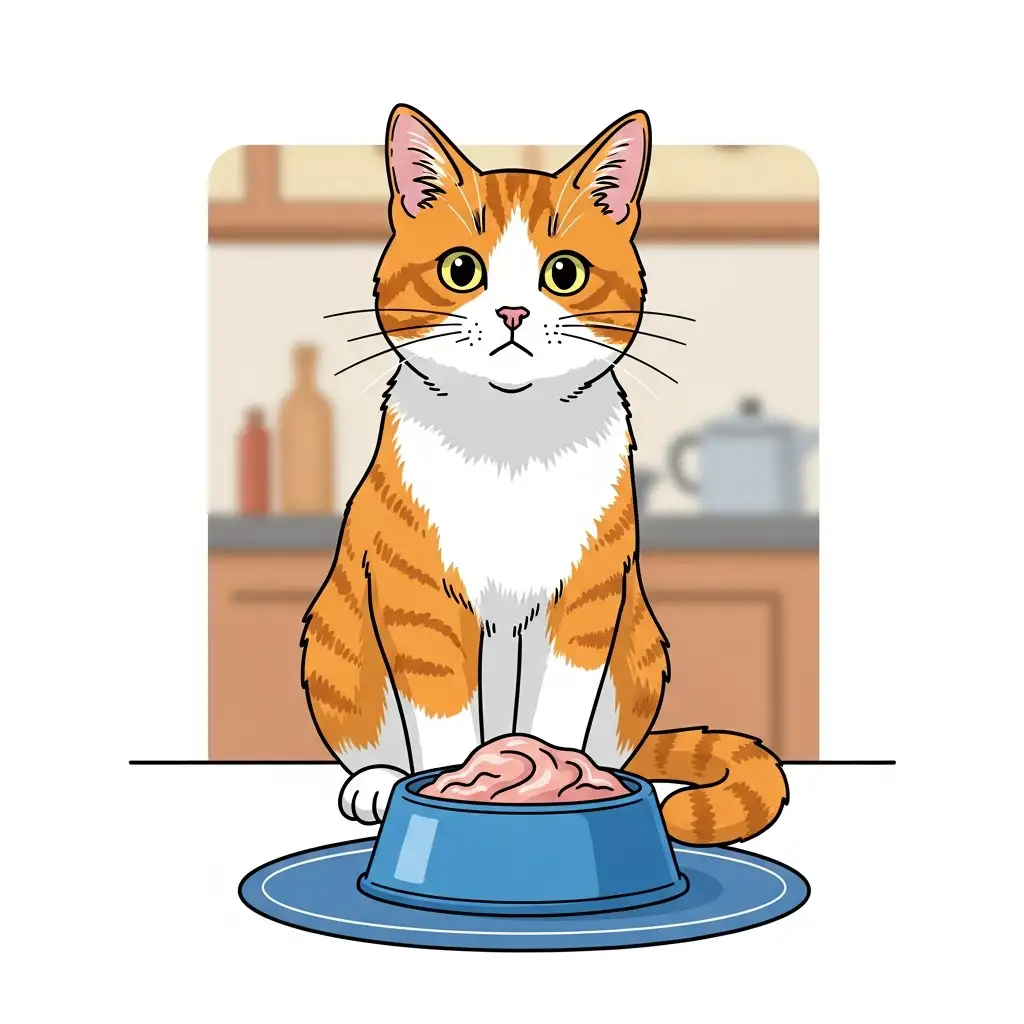 고양이발치후관리를 위해 부드러운 습식 사료를 준비해 준 모습으로 식사 환경을 개선한 이미지입니다.