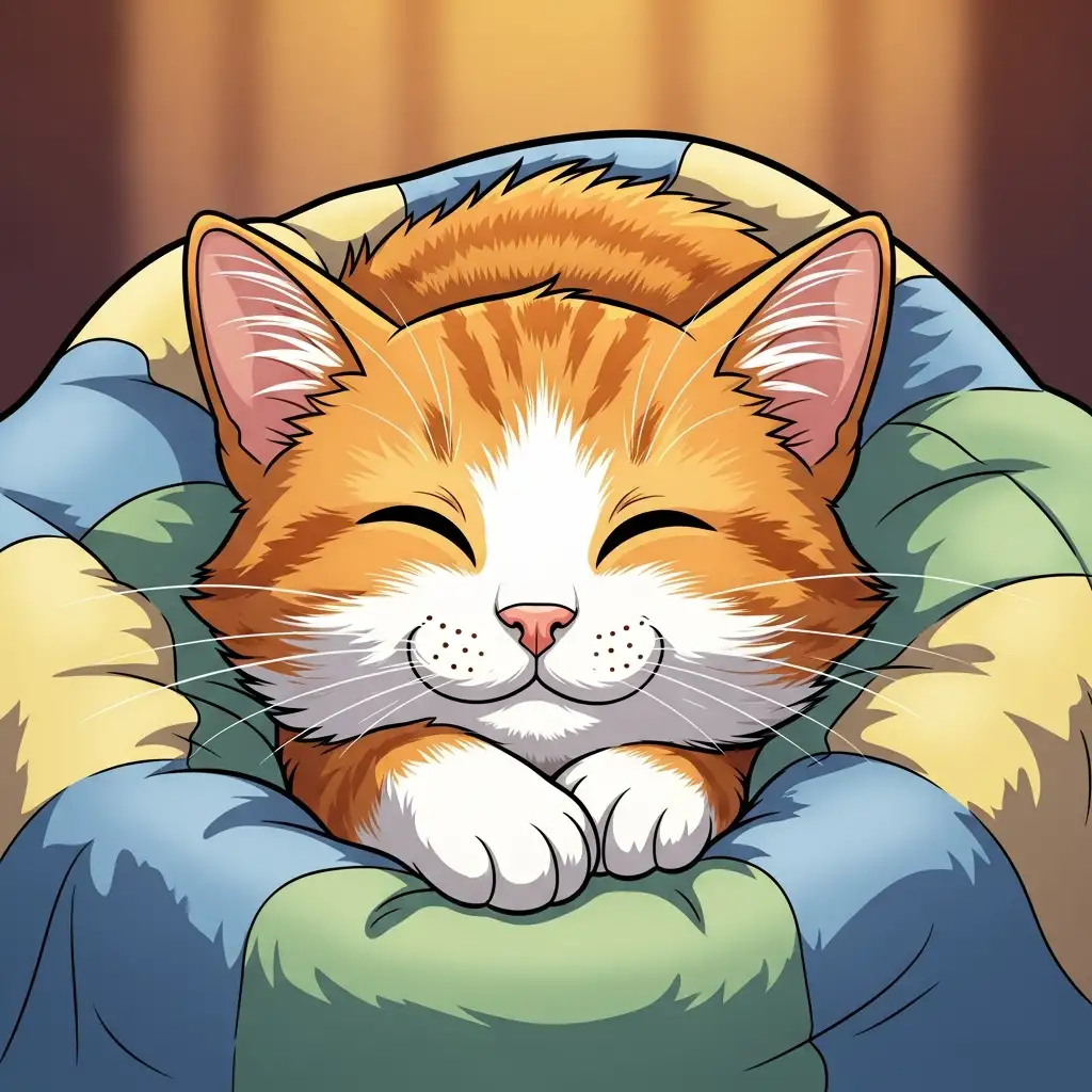 고양이구강관리와 적절한 치료를 마친 후 편안하게 휴식을 취하며 회복한 건강한 고양이의 모습입니다.