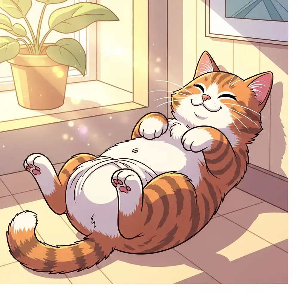 정기적인 건강 관리와 사랑을 듬뿍 받아 윤기 나는 털과 건강한 피부를 가진 행복한 고양이의 모습