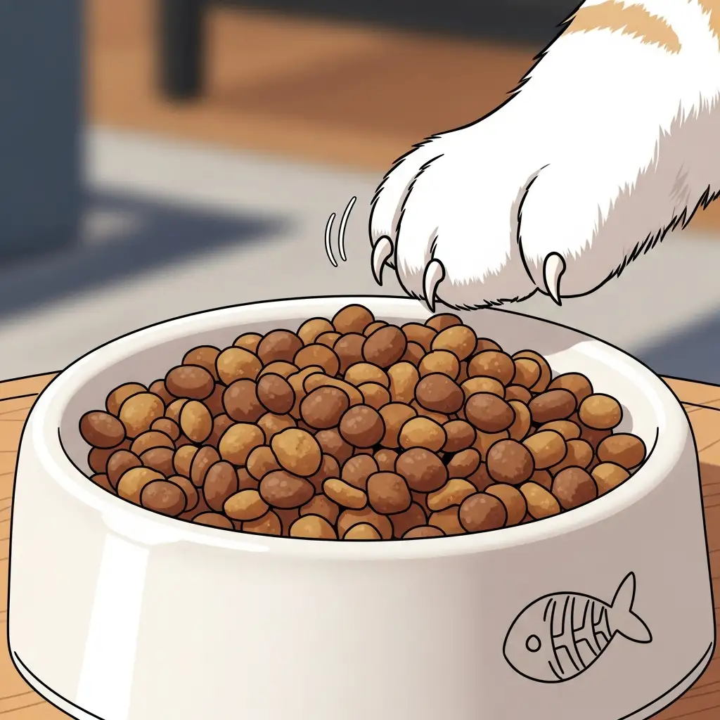 단백질 입자를 미세하게 쪼개어 알레르기 반응을 최소화한 고양이알러지사료가 그릇에 담겨 있는 모습입니다.