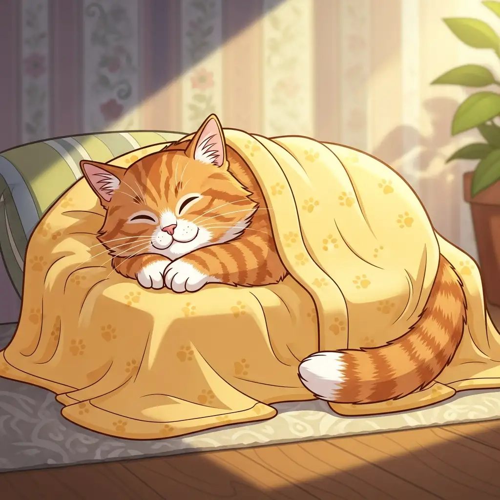 예방접종을 마친 후 집에서 부드러운 담요 위에 누워 편안하게 휴식을 취하고 있는 고양이