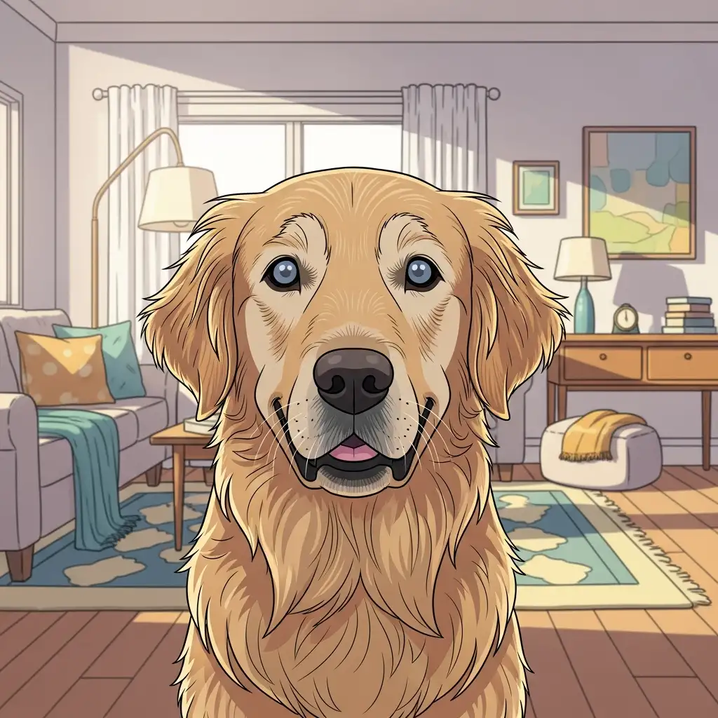 강아지의 눈동자가 하얗게 변하는 백내장 초기 증상을 보여주는 노령견의 모습입니다.