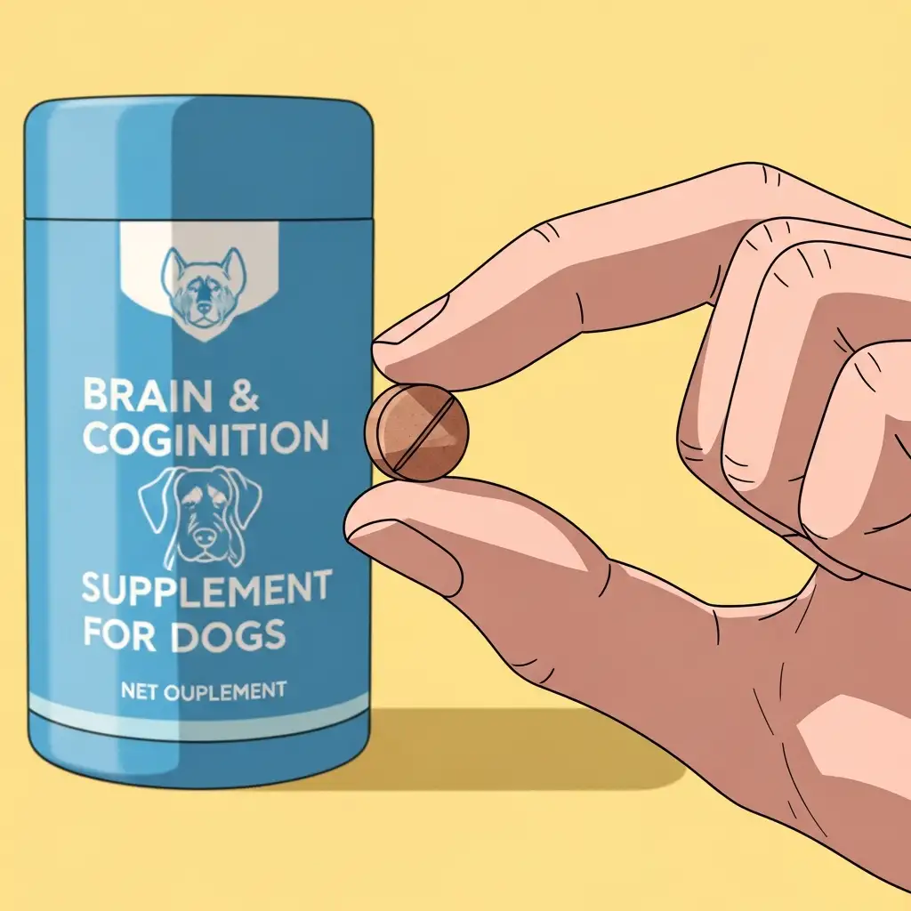 노령견의 두뇌 건강을 돕기 위해 강아지 두뇌 영양제를 준비하는 보호자의 손길입니다