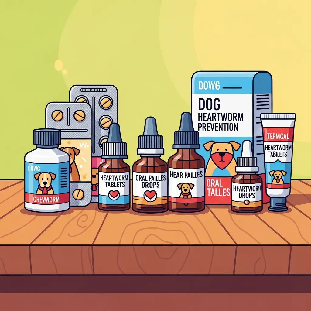 먹는 약과 바르는 약 등 강아지 심장사상충 예방을 위한 다양한 형태의 예방 제품들입니다