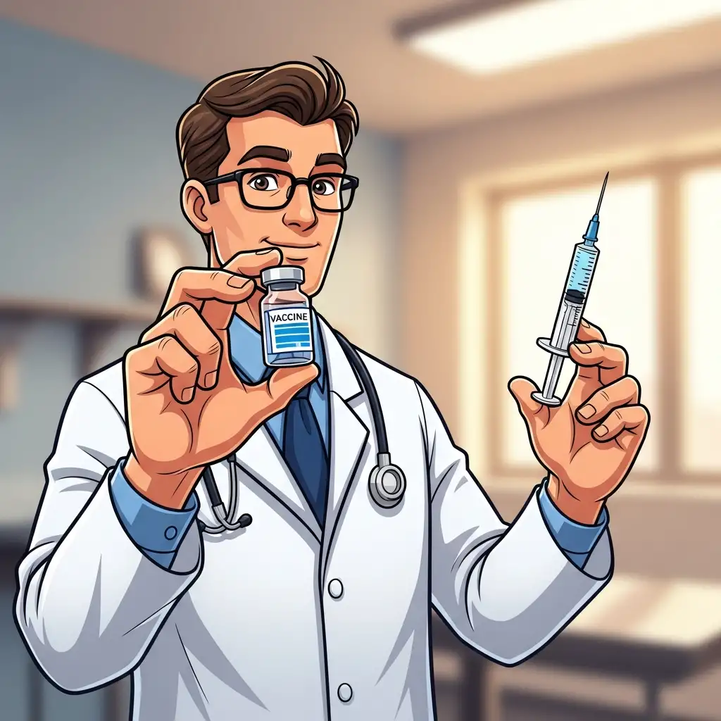 수의사가 강아지 예방접종을 위해 백신 병과 주사기를 준비하고 있는 전문적인 모습입니다.