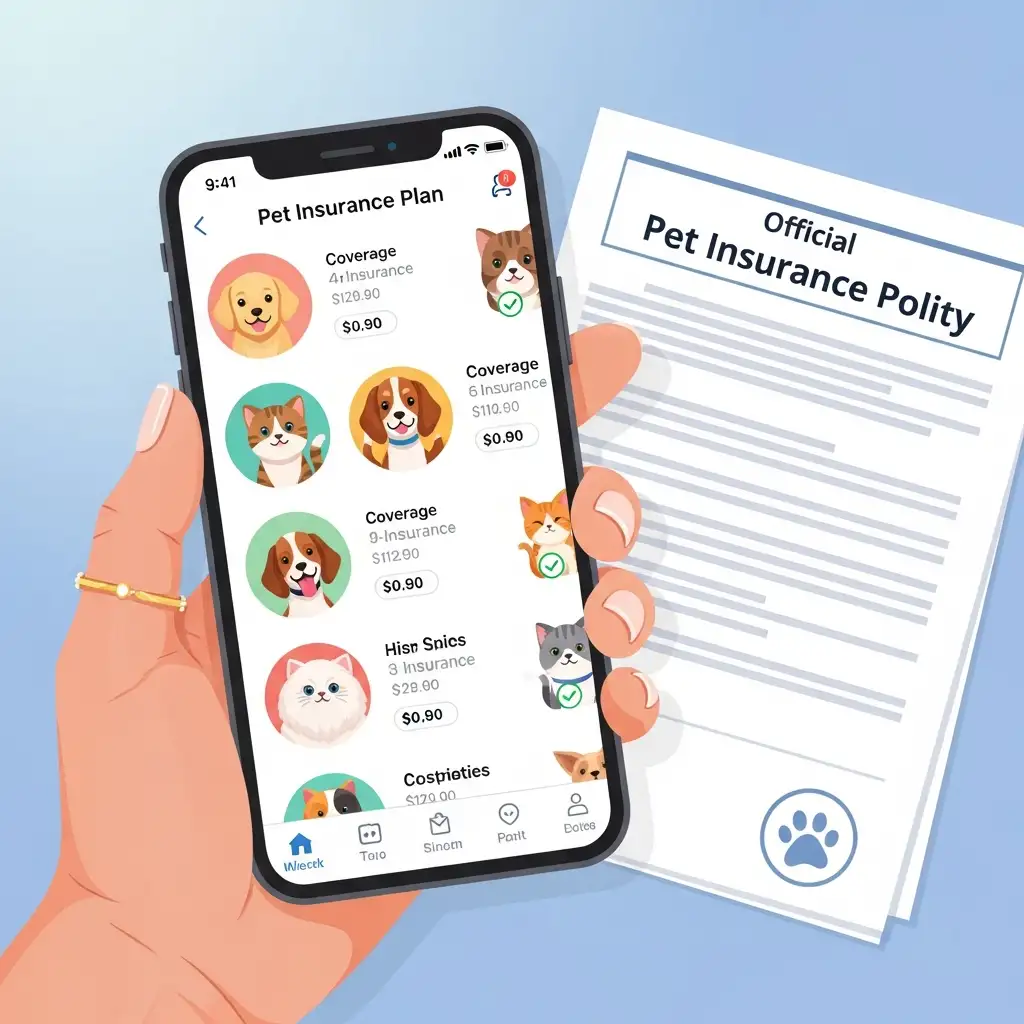 스마트폰 앱을 통해 여러 종류의 반려견 보험 상품의 보장 내용과 가격을 한눈에 비교하고 있는 편리한 모습