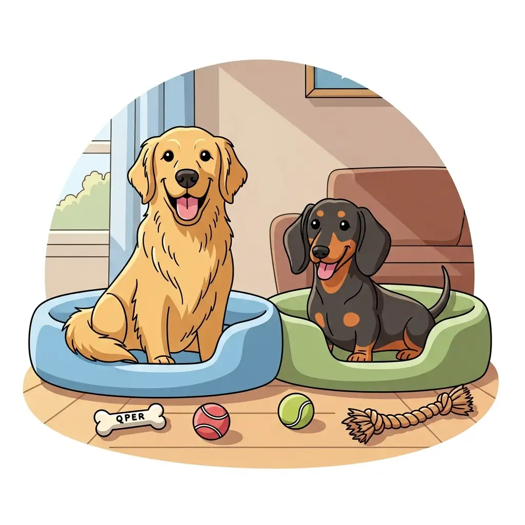 각자의 방석에서 편안하게 휴식을 취하며 자원 경쟁 없이 평화롭게 지내는 다견가정의 모습